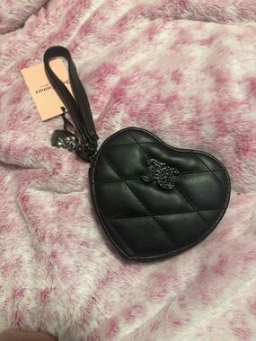 Juicy Couture Black Quilted Heart Wristlet with Metal Charm
